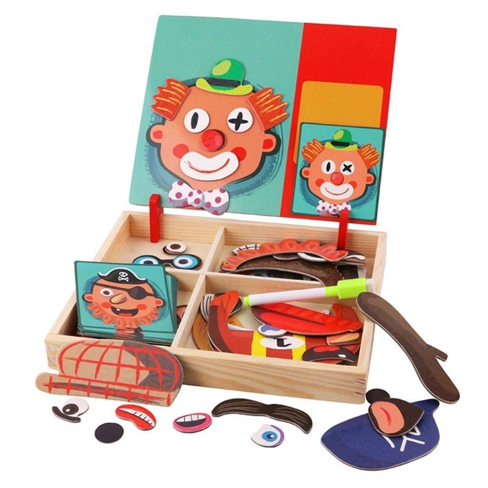 Wood Magnetic 3D Puzzles with Lid Magnetic Stickers Toys Montessori Games
