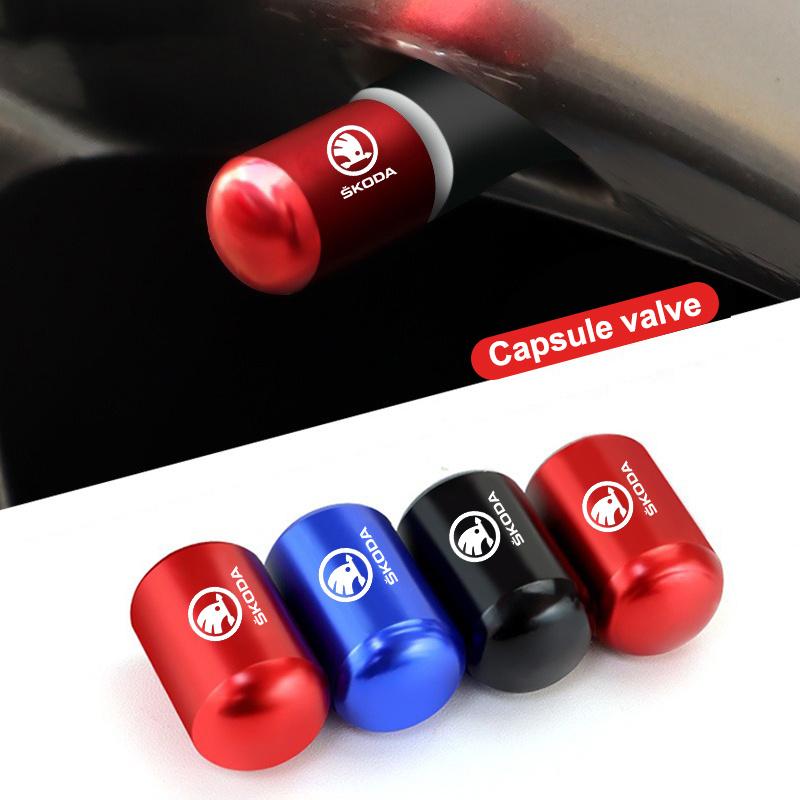 4pcs Car Styling Aluminum Emblem Wheel Tire Valve Stem Air Caps for Skoda Octavia Fabia Rapid Yeti Superb Octavia A5 A7 VRS VII MN7