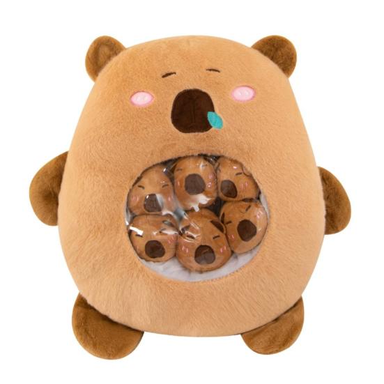 Capybara Plush Snack Bag Zipper Design Toy with 46087 Soft Stuffed Pad with Mini Capybara Dolls