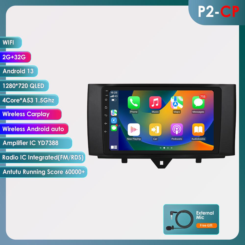 Hizpo Carplay 4G Android 13 автомобильное радио для Smart Fortwo 2011-2015 Мультимедийный видеоплеер GPS 2din Автомагнитола Интеллектуальный экран WIFI Bluetooth RDS FM