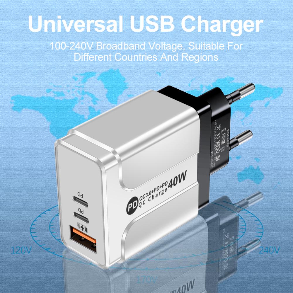 Universal Power Adapter Charger with 1 USB + 2 USB-C Ports, Compatible with US, EU, UK, AU Specifications