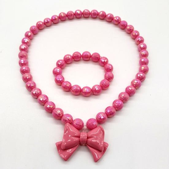 1 Set Princess Gift Necklace Bracelet Set Adorable Bow Candy Color Eco-friendly Bow Necklace for Girls
