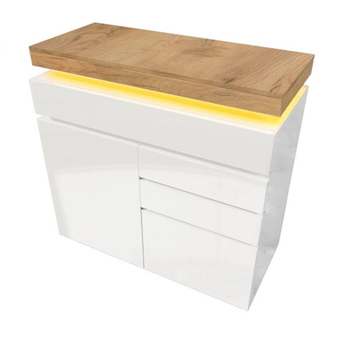 Commode - MUVOE - Buffet Brillant - 2 Portes - 3 Tiroirs - Éclairage LED