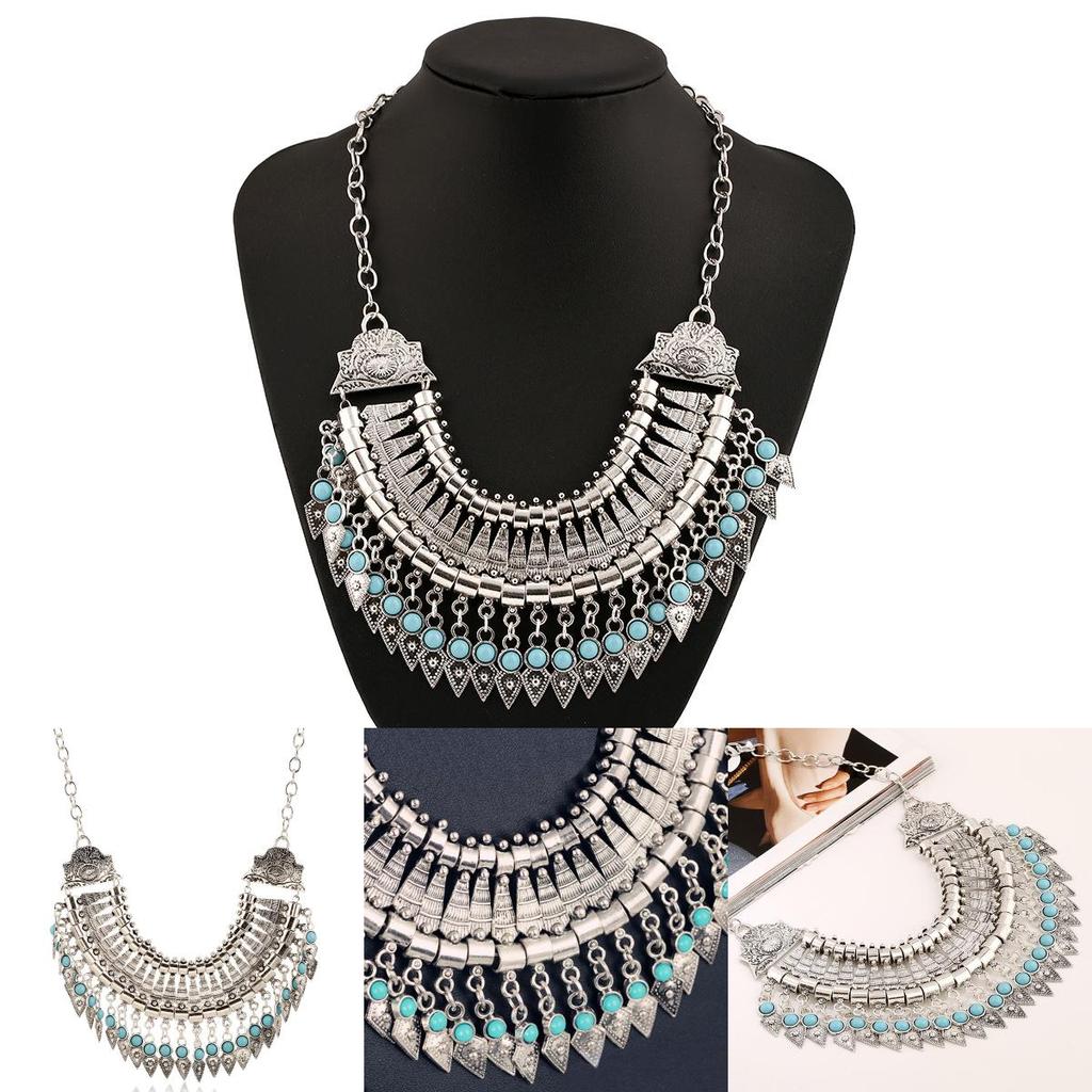 Style Simulation Ethnic Gemstone Decoration Tassel Design Women Necklace