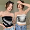 Женский полосатый вязаный жилет-бюстье, топы без рукавов и открытой спины, топ на бретельках, короткий жилет