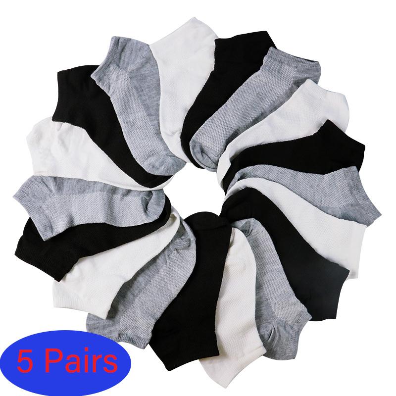 5 Pairs/Lot Men's Breathable Socks Short Ankle Elastic Solid Color Mesh Cotton Business Unisex Sock Plus Size EU38-46