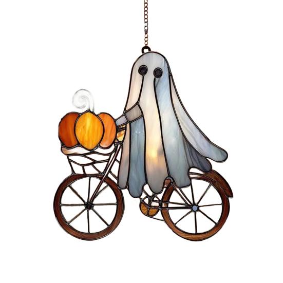 Halloween Pendant Witch Ghost Ride Shape Pendant Image Stained Glass Window Hanging Ornament Festivals Halloween Decoration