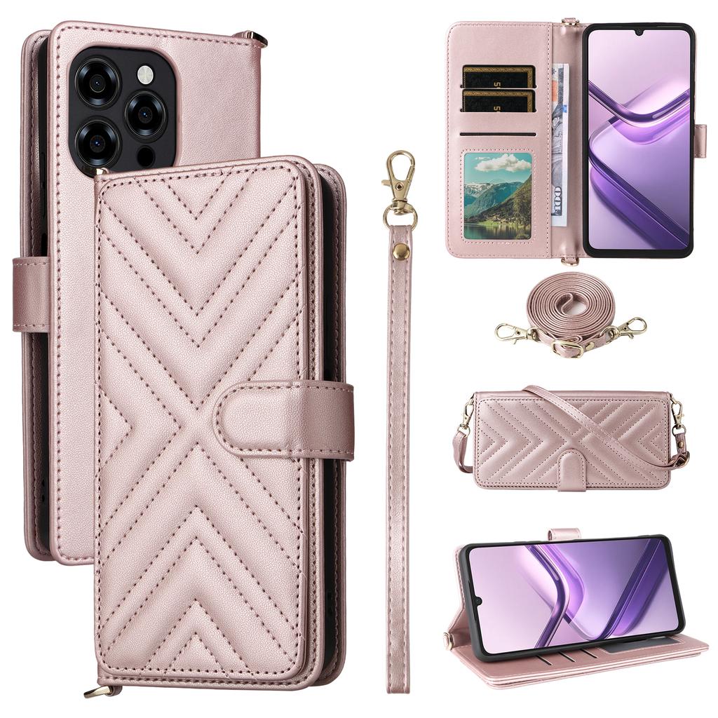 For Doogee Note 58 Pro/Note 58 Wallet Case with Shoulder/Wrist Strap Leather Phone Cover Stand