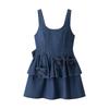 Womens Floral Print Sleeveless Denim Midi Dress High-Waisted Asymmetrical Fit Elegant Office Chic 2025