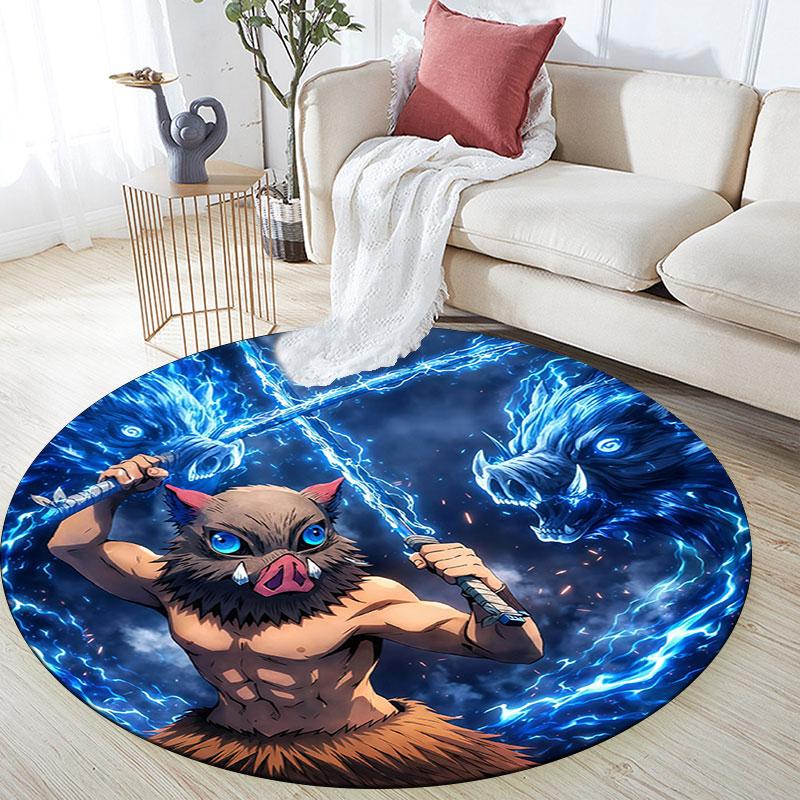 Inosuke Hashibira,Round Area Rug,Carpet Rug for Living Room Bedroom Sofa Playroom Decor,Non-slip Floor Mat