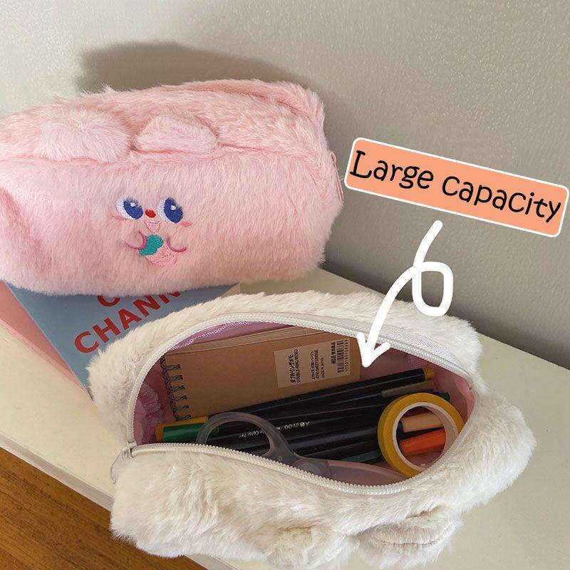 Большой вместительный плюшевый пенал Kawaii Student Многофункциональная канцелярская сумка Trend Personality Мягкий милый кошелек косметичка