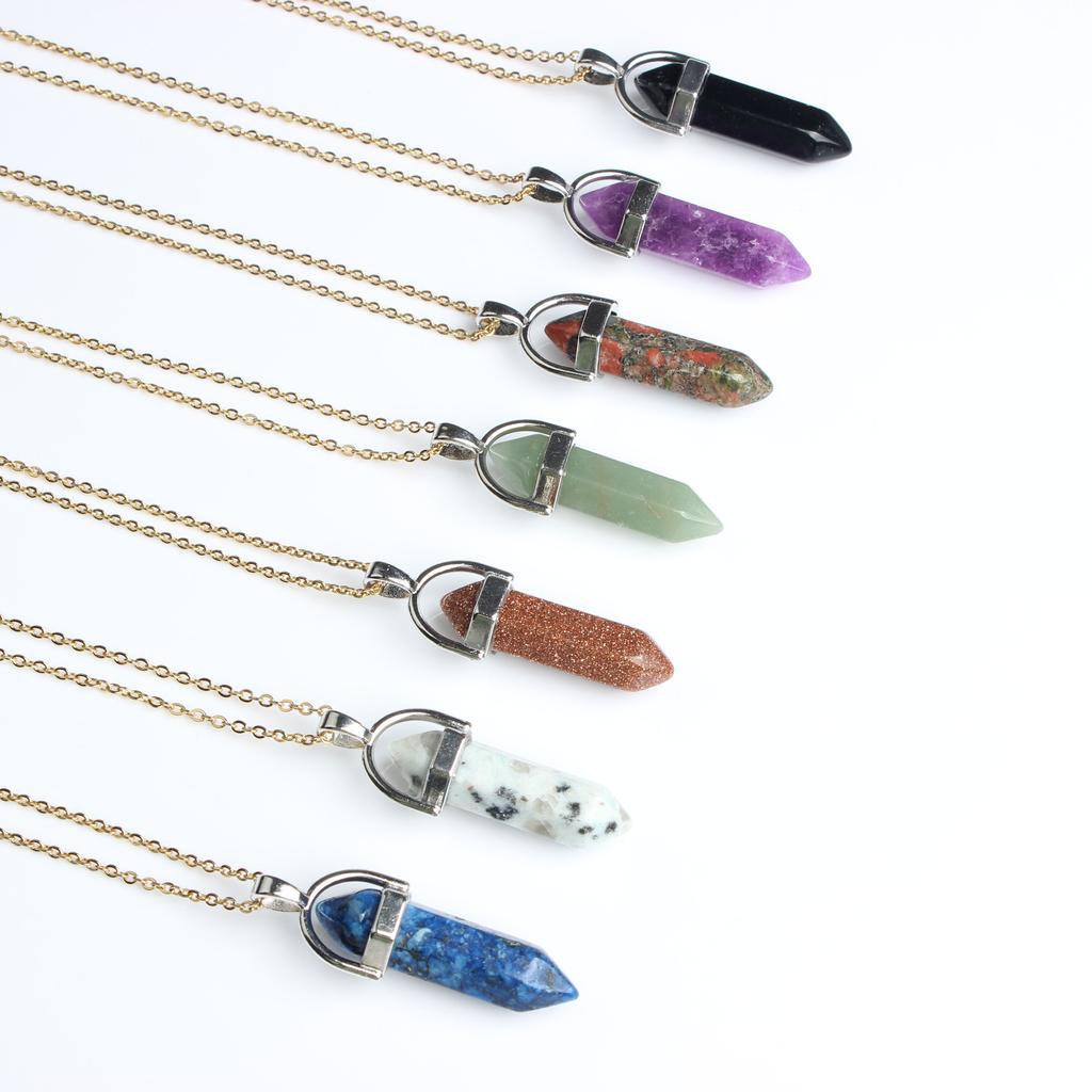 29 Стиль 42 см Натуральный Кристалл Камень Ожерелье Шестигранная Колонна Золотая Цепь Нержавеющая Сталь Подвеска Для Самодельных Ювелирных Изделий Для Мужчин И Женщин