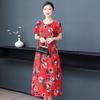 Хлопково-шелковое платье с цветочным принтом большого размера для женщин - Летняя мода, Элегантное длинное платье-свинг