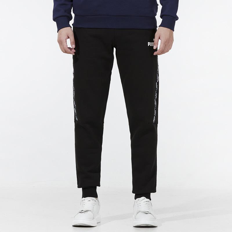 Puma Спортивные штаны Power Tape с манжетами на щиколотках и тканым логотипом Мужские брюки черные 846543-01