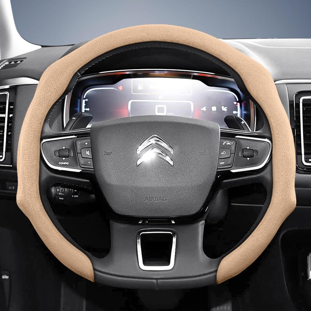 vcxja9 Suitable for Citroen Premium Suede Snap-On Steering Wheel Cover, Non-Slip and Durable, for C3 C4 X Berlingo C5 Aircross Jumper Spacetourer 