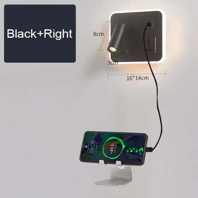 Светодиодные настенные лампы для сотовых телефонов с беспроводной зарядкой и USB-портом, скандинавские прикроватные светильники для спальни, вращающиеся с выключателем, лампа для чтения