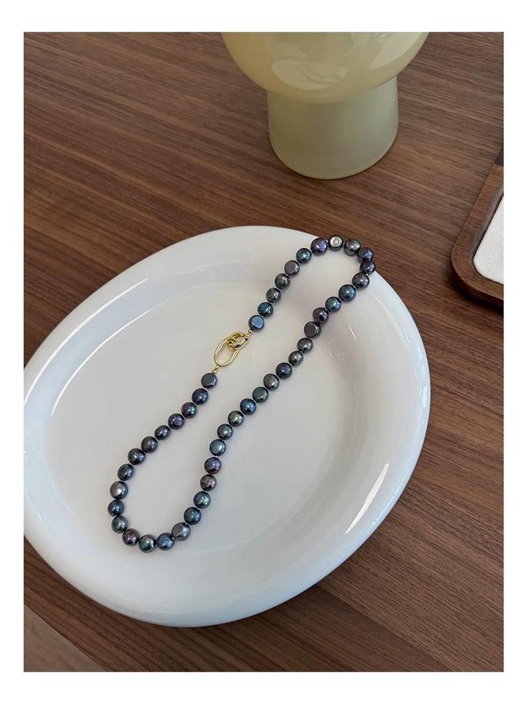 Baroque Peacock Blue Freshwater Pearl Necklace - Light Luxury Colorful Chain