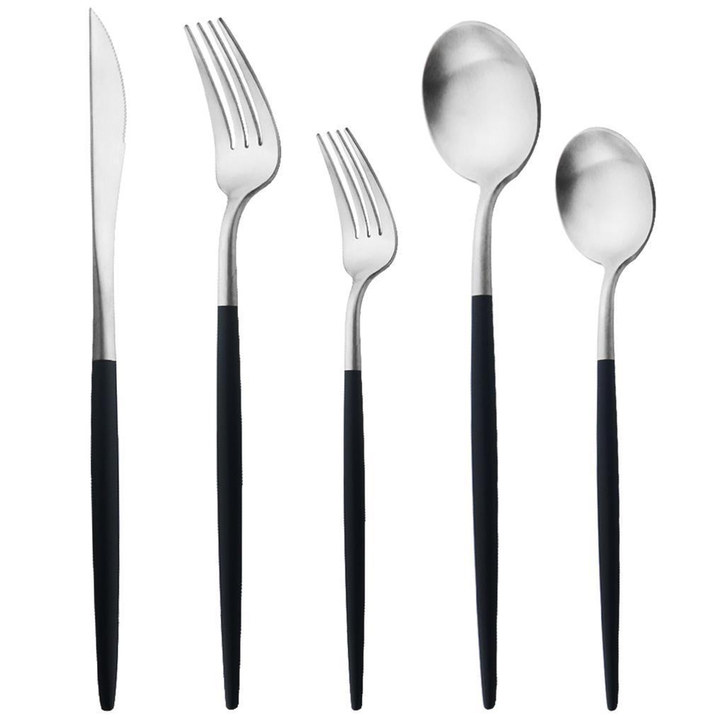 5 шт., матовая круглая ручка, серебро 18/10, набор столовых приборов из нержавеющей стали, нож, вилка, ложка, посуда, набор столовых приборов