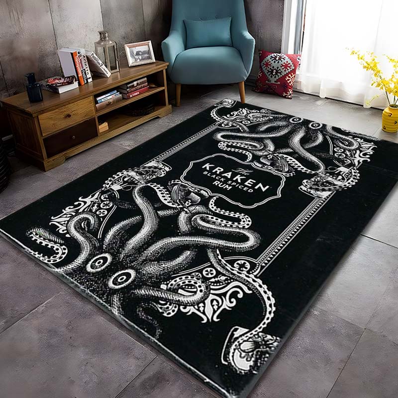 Пряный ром Kraken-Black Pattern Ковры Спальня Игровые коврики Декор спальни Ковер Ковер для гостиной Коврик для ползания Рождественский подарок Ковер