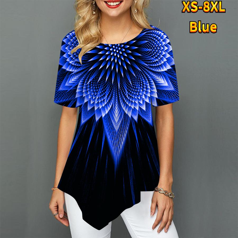 Женские футболки больших размеров с большим цветочным принтом, свободные повседневные топы, женская нерегулярная летняя одежда