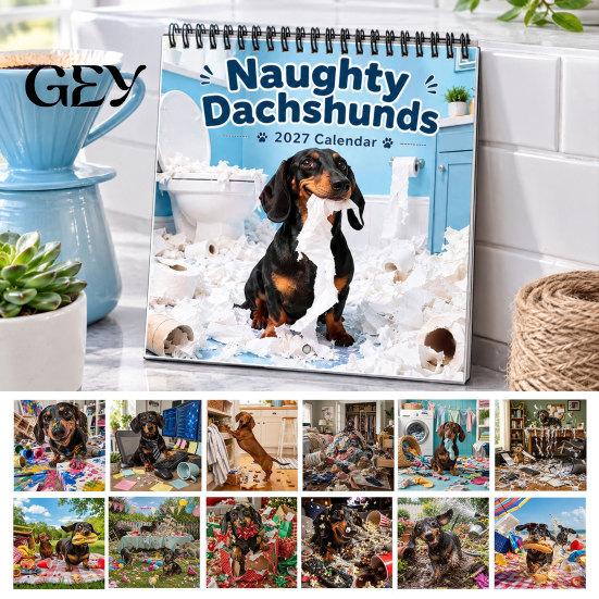 Home Wall Decoration Naughty Dachshunds Calendar 2027, Funny Sausage Dog 12-Month Calendar, Hilarious Pet Desk Monthly Planner for Office, Novelty
