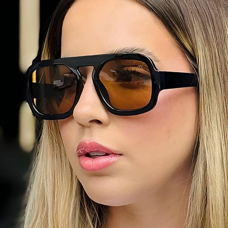 New Cool Double Bridge Oval Sunglasses Fashion Women Summer Sun Shading Eyeglasses Men Driving Sun Protection Eyewear Uv400