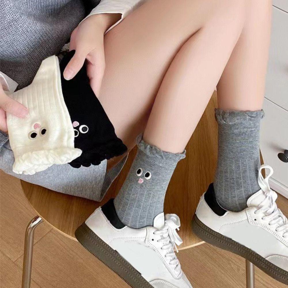 4 пары носков средней длины с рисунком из мультфильма, осенние носки Y2K, кавайные носки с оборками для женщин