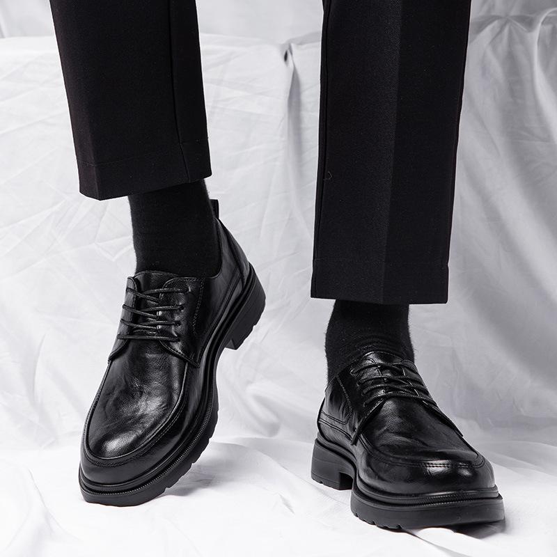 Men's Genuine Leather Derby Shoes Autumn Platform Slip-Resistant Breathable Comfort Business Casual Lace-Up for Daily Walking