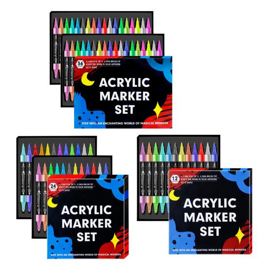 12/24/36Pcs Double Line Outline Marker Pen Set Waterproof Metallic Art Pens Brilliant Colors Graffiti Highlighter Pens