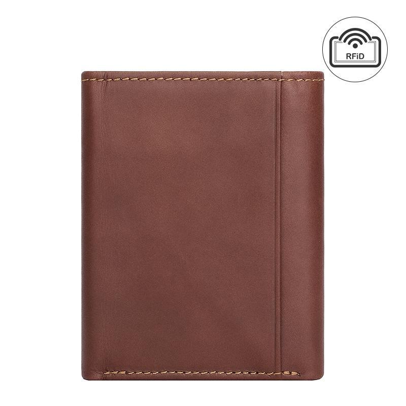 Jiamida Men's RFID-Blocking Retro Genuine Leather Tri-Fold Wallet with Multi-Card Slots and Coin Pocket