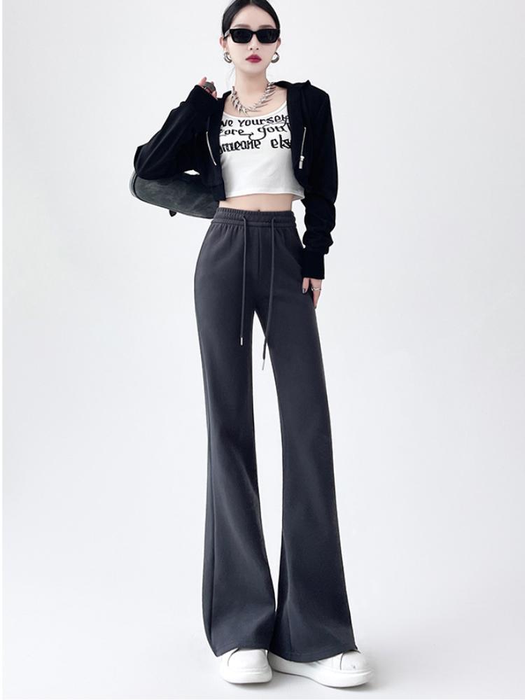 Американские ретро-клеш брюки для женщин, осенние элегантные облегающие спортивные брюки, серые мешковатые спортивные брюки полной длины