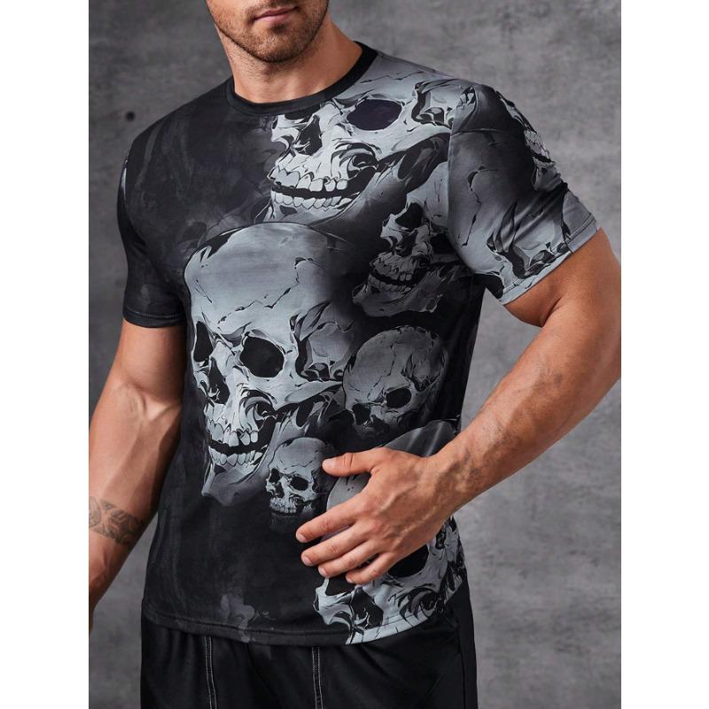 Summer Round Neck 3D Skull Print Top Fashionable Casual Short Sleeved Men's T-shirts