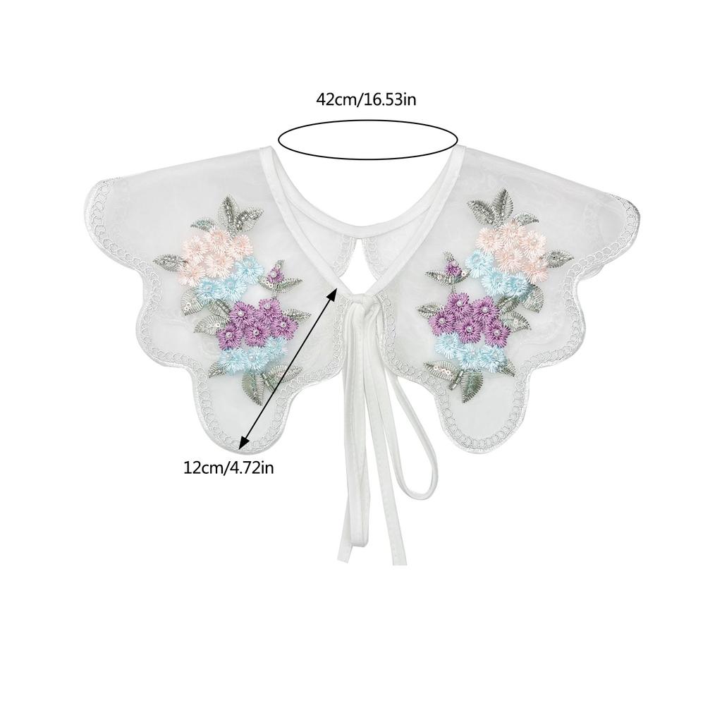 Embroidered Colorful Floral Lace Detachable Faux Collar Shawl Capelet for Women Dress Elegant Fashion Clothing Accessory