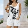 Women Plus Size Crew Neck Tank Romper Boho Paisley Floral Print Jumpsuit Shorts