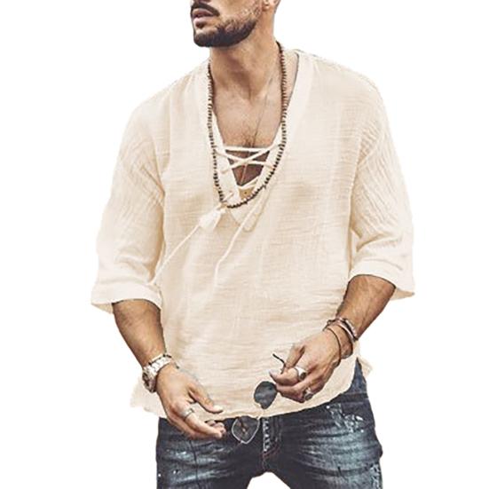 Loose Tee Shirt Simple Moisture-wicking Skin-friendly Front Lace Up Middle Sleeve Tee Shirt