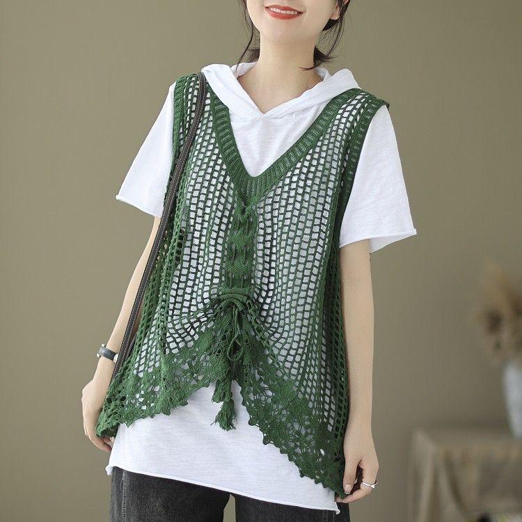 Новый полый жилет свободный ретро внешний повседневный универсальный жилет на шнурке иностранная универсальная модель