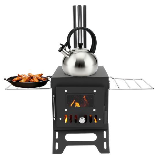 Wood Burning Stove with 5 Pipes Accessories, Large Firebox Heating Cooking Hot Tent Stove, Portable Stainless Steel Stove for Outdoor, Camping,