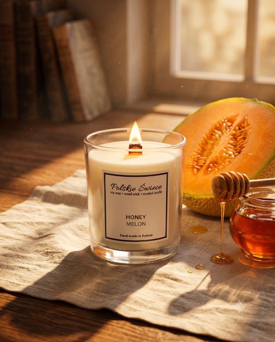 soy candle with a wooden wick + HONEY MELON