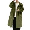 Men Trench Coat Hooded Loose Mid Length Big Pockets Long Sleeve Windproof Solid Color Zipper Closure Anti-wrinkle Elastic Cuff S