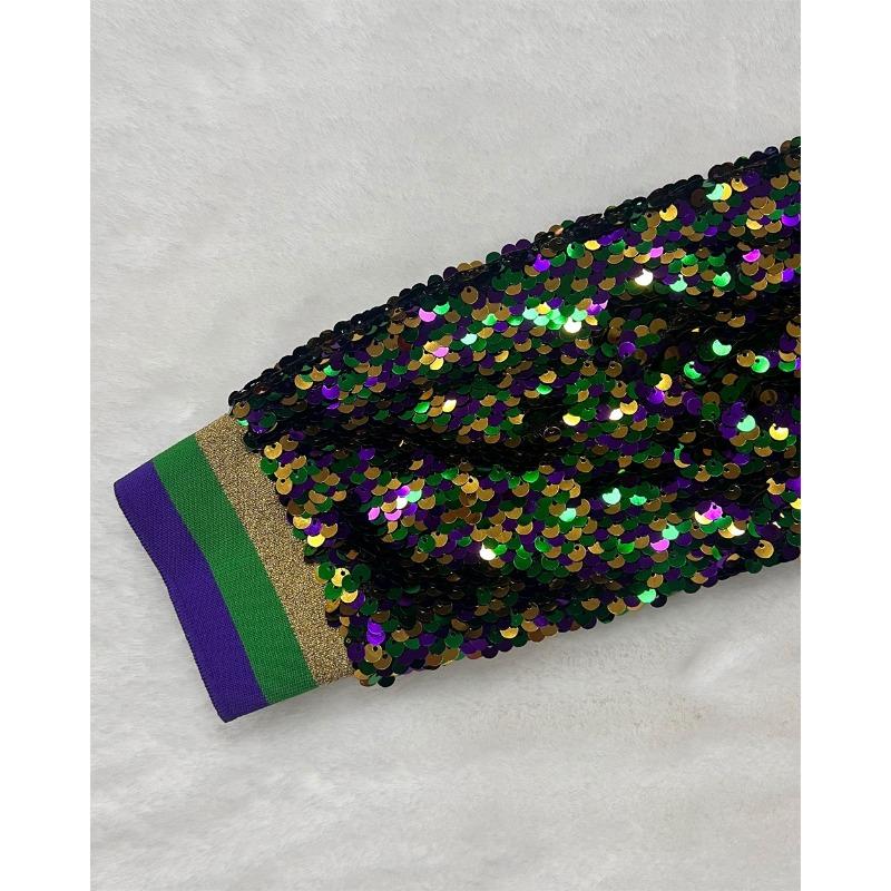 Colour Blocking Sequins Fashion Spring and Autumn Women's Short Baseball Jacket