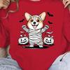 Corgi Mummy Costume Printed Pullover, Casual Long-sleeved Crew Neck Sweatshirt, Suitable for Spring and Autumn, Women's Clothing