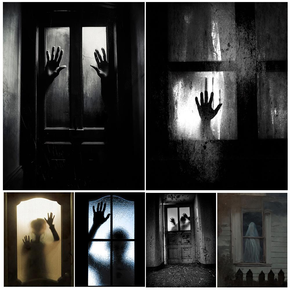 Ужасные фигурки призраков в окне Ретро настенная живопись на холсте Таинственная паника Художественные плакаты и принтеры