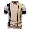 2025 Summer New Men's Lapel Short Sleeved Knitted Polo Striped Patchwork Plus Size Short Sleeved Polo Shirt for Men