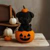 Handmade Crochet Dog Cat Figurine Cute Halloween Knitted Animal with Pumpkin Emotional Support Gift for Dog Cat Lovers