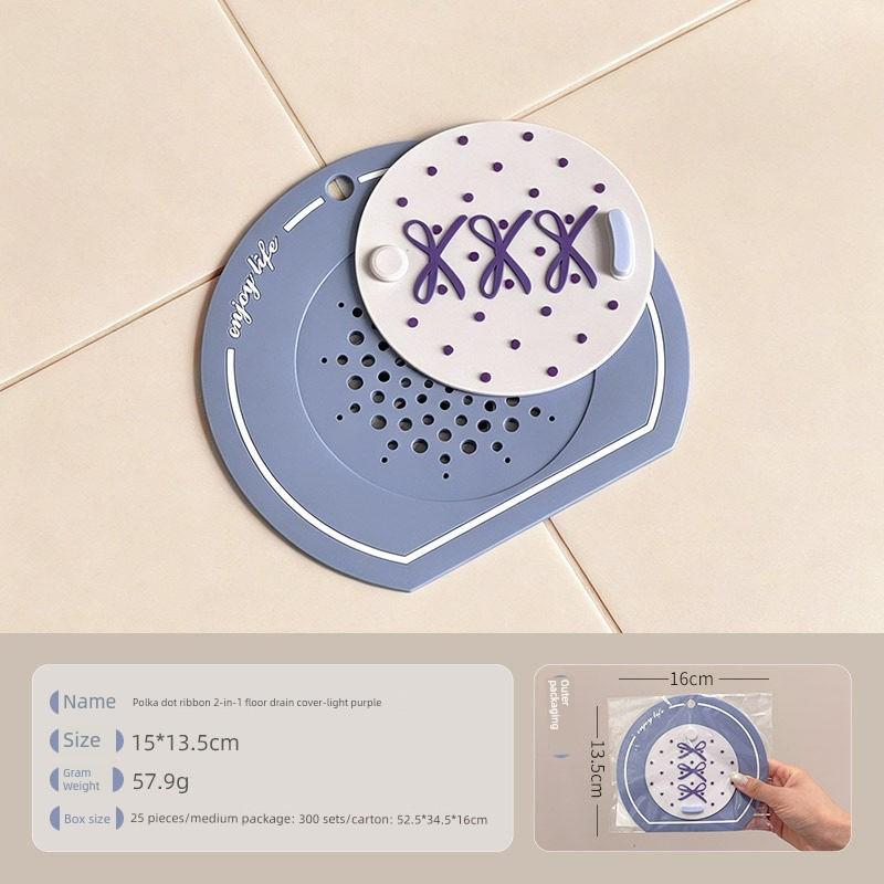 Polka Dot Ribbon Two-In-One Drain Cover for Shower to Prevent Hair from Clogging and Odor, Cartoon Drain Sticker, Multifunctional Drain Cover