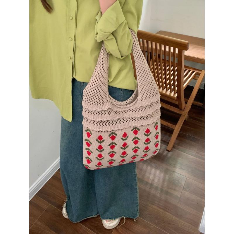 Knit Bag Vintage Mesh Hollowed Out Women's Shoulder Bag Woven Bag Tote