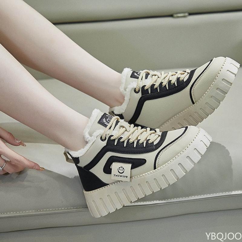 Повседневные удобные хлопковые ботинки на толстой подошве с высоким голенищем на шнуровке, зимние женские модные универсальные короткие ботинки