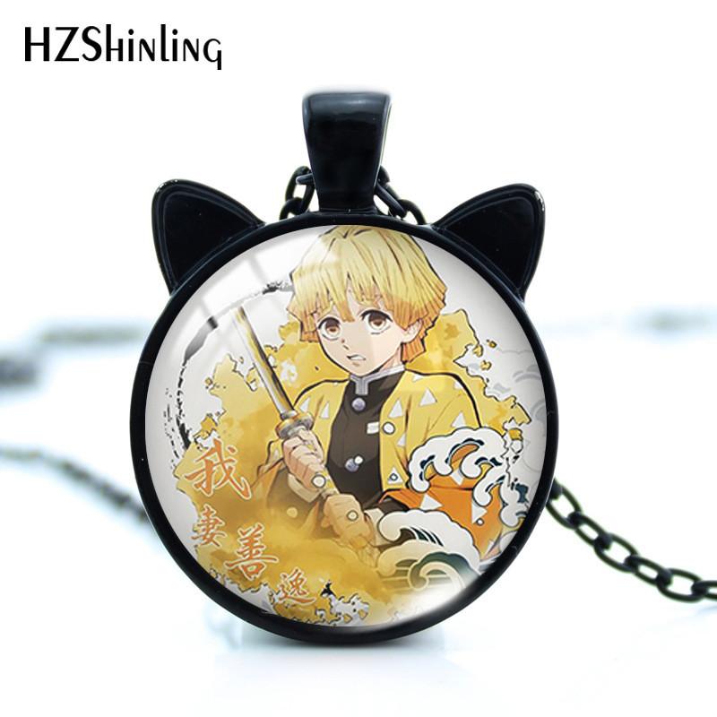 Уникальное ожерелье с кошачьими ушками из сплава и камнем времени, с дизайном Незуко и Тандзиро