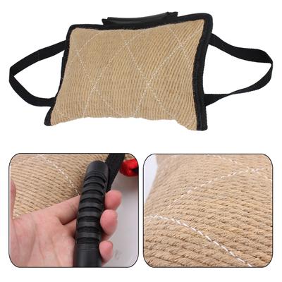Подушка для укуса собаки из пеньковой ткани, игрушка для дрессировки собак, жевательная игрушка для домашних животных с 2 ручками из веревки