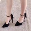 Bow Black Premium Waterproof Table One-word Buckle with Super High Heels Hollow Beautiful Sandals Women's Thin Heel 12cm